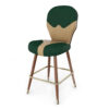 Tango live gaming seating with four wooden legs, green and beige leather upholstery